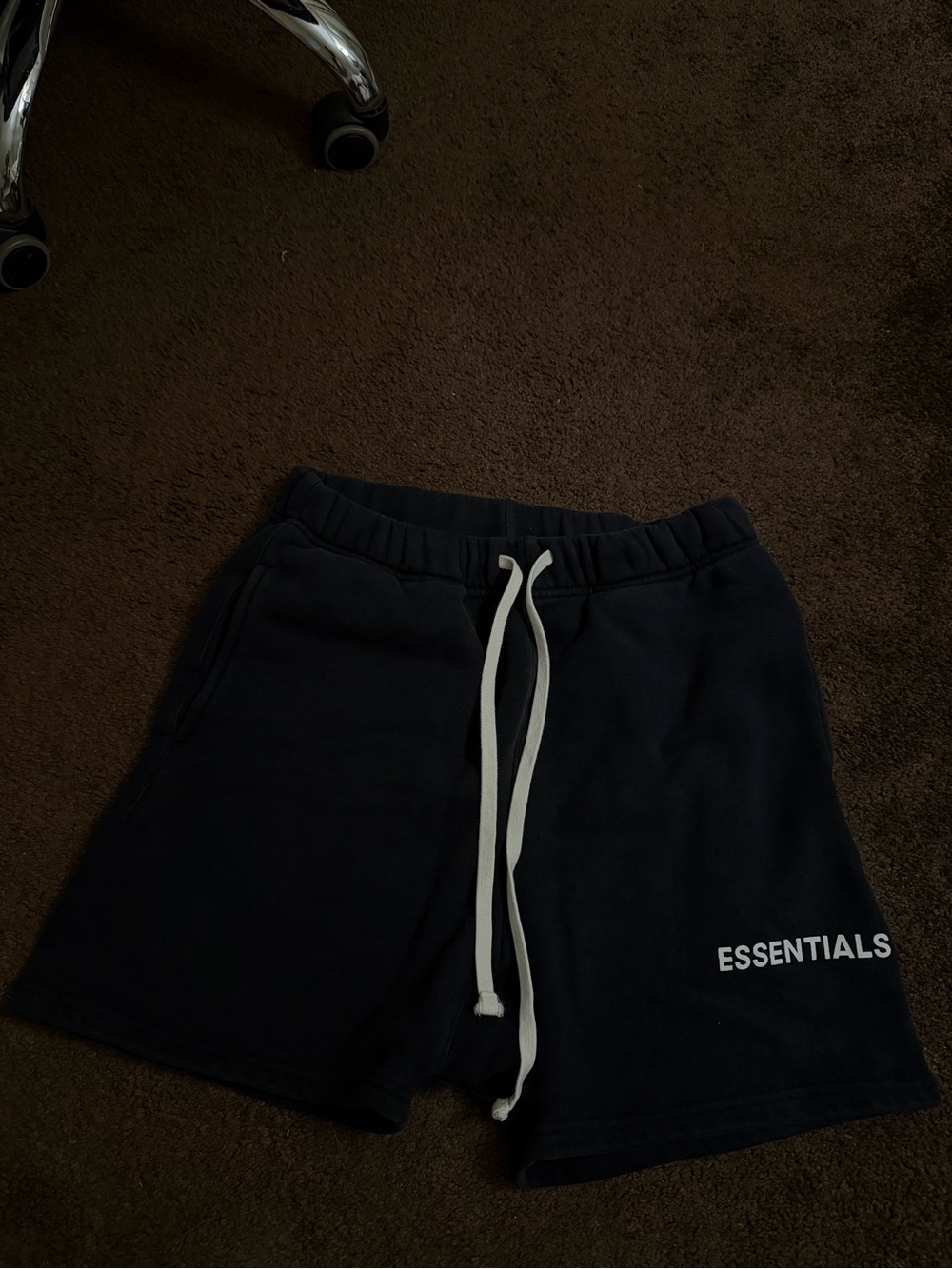 ESSENTIALS Black Men’s Athletic Logo Shorts with White Drawstring